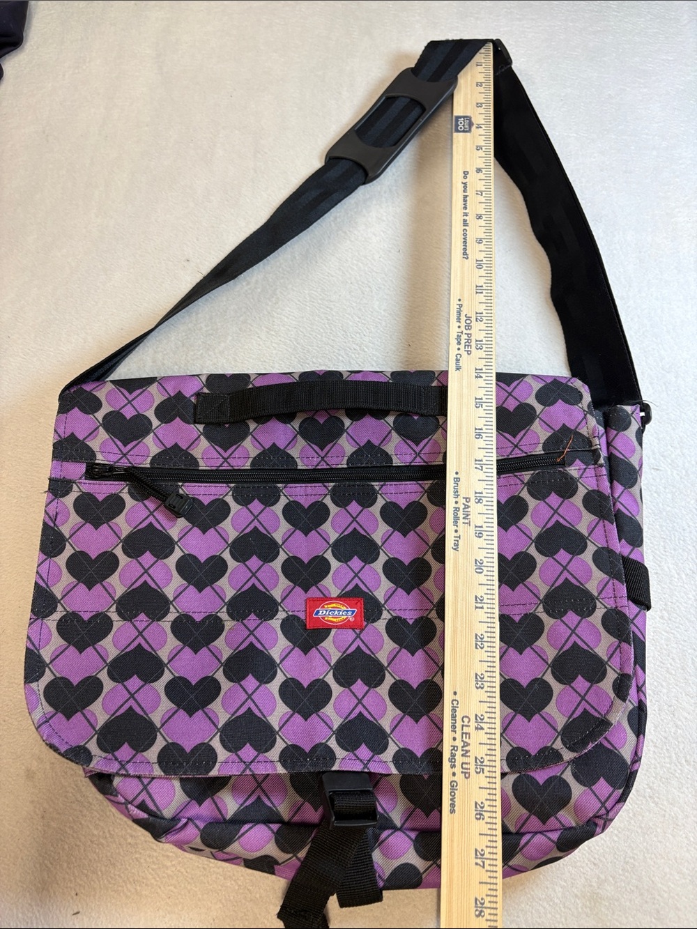 Dickies Purple and Black Heart-Print Crossbody Messenger Bag